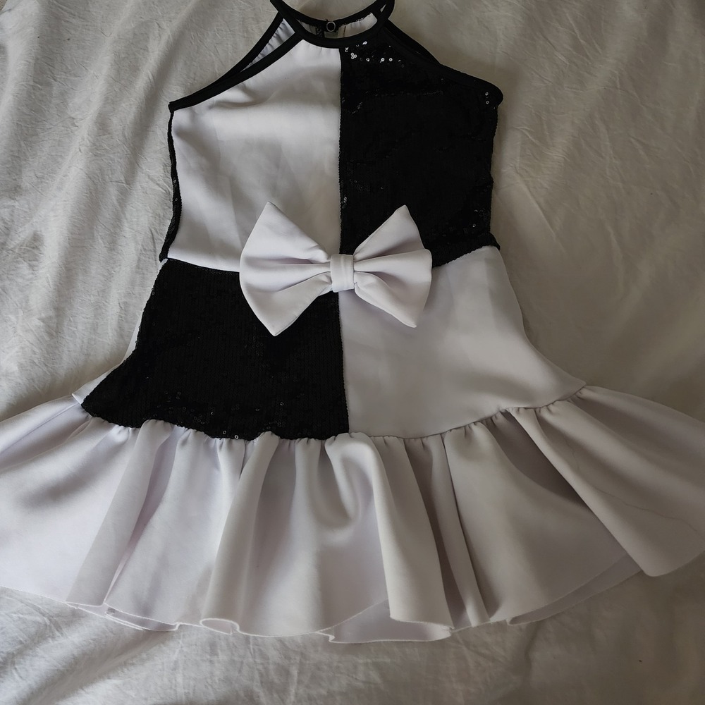 Weissman Black & White Childs‎ Medium Dance Costume Sequin GUC